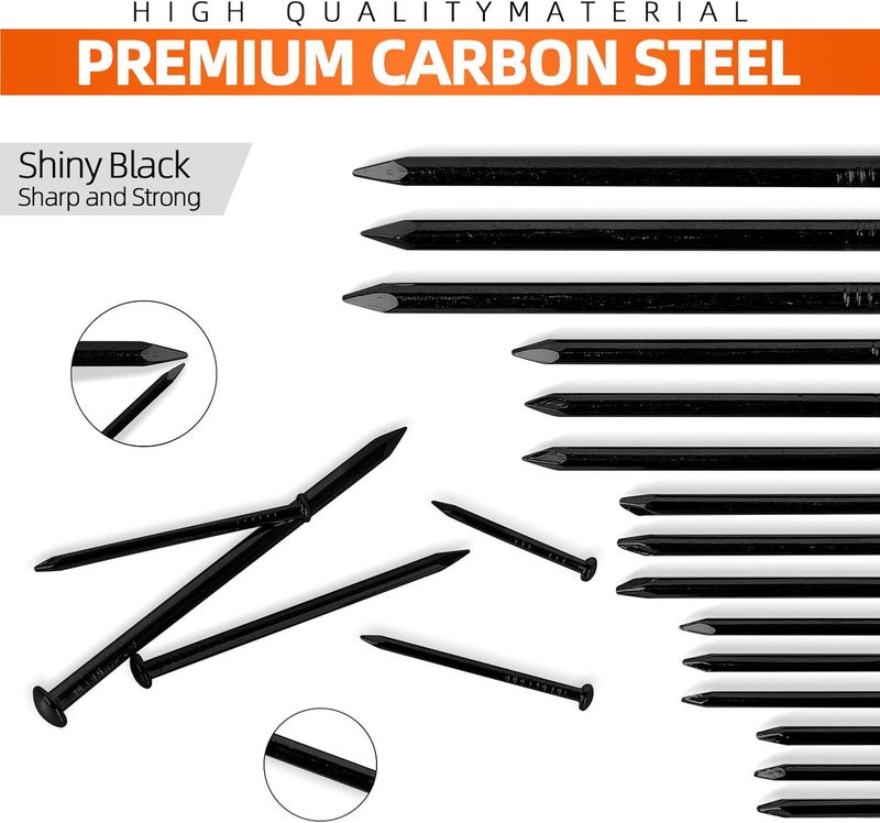 OUSCHR 200 PCS Round Head Nails, 1-1/2 Inches Hardware Nail, Nails for Hanging Pictures, Wood Nails, Black Nails, Household Nails - Image 2